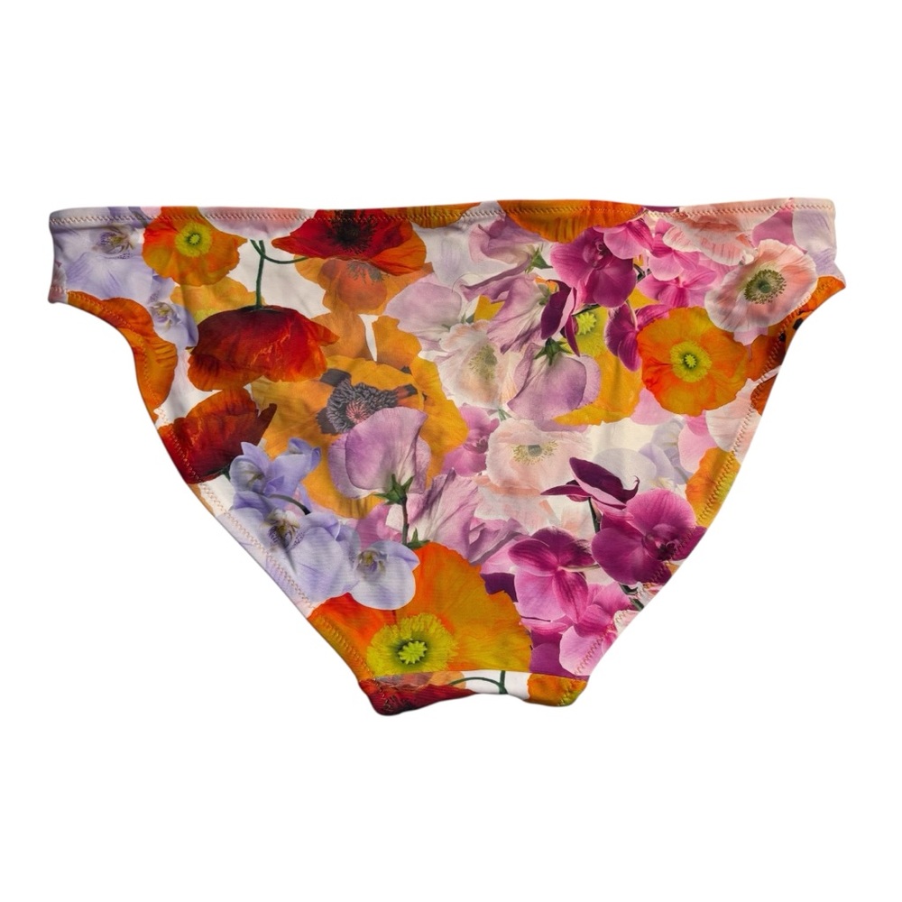 NWT Aerie Bikini Bottom Large Bright Orange Pink Floral Full Coverage Stretch - Picture 2 of 9